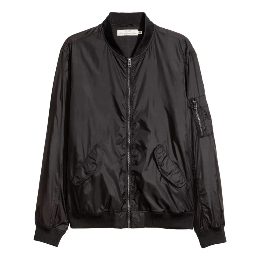H&M Nylon Bomber Jacket with front Snap Flap Pockets, Inner Pocket Ribbed Hem